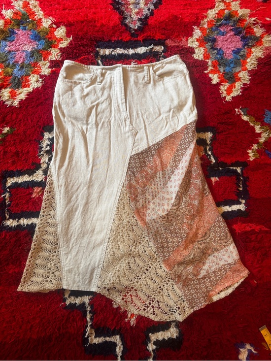 Vintage Dresses & Skirts - Y2K Vintage XoXo boho Linen Crochet Asymmetrical Skirt Sz SM